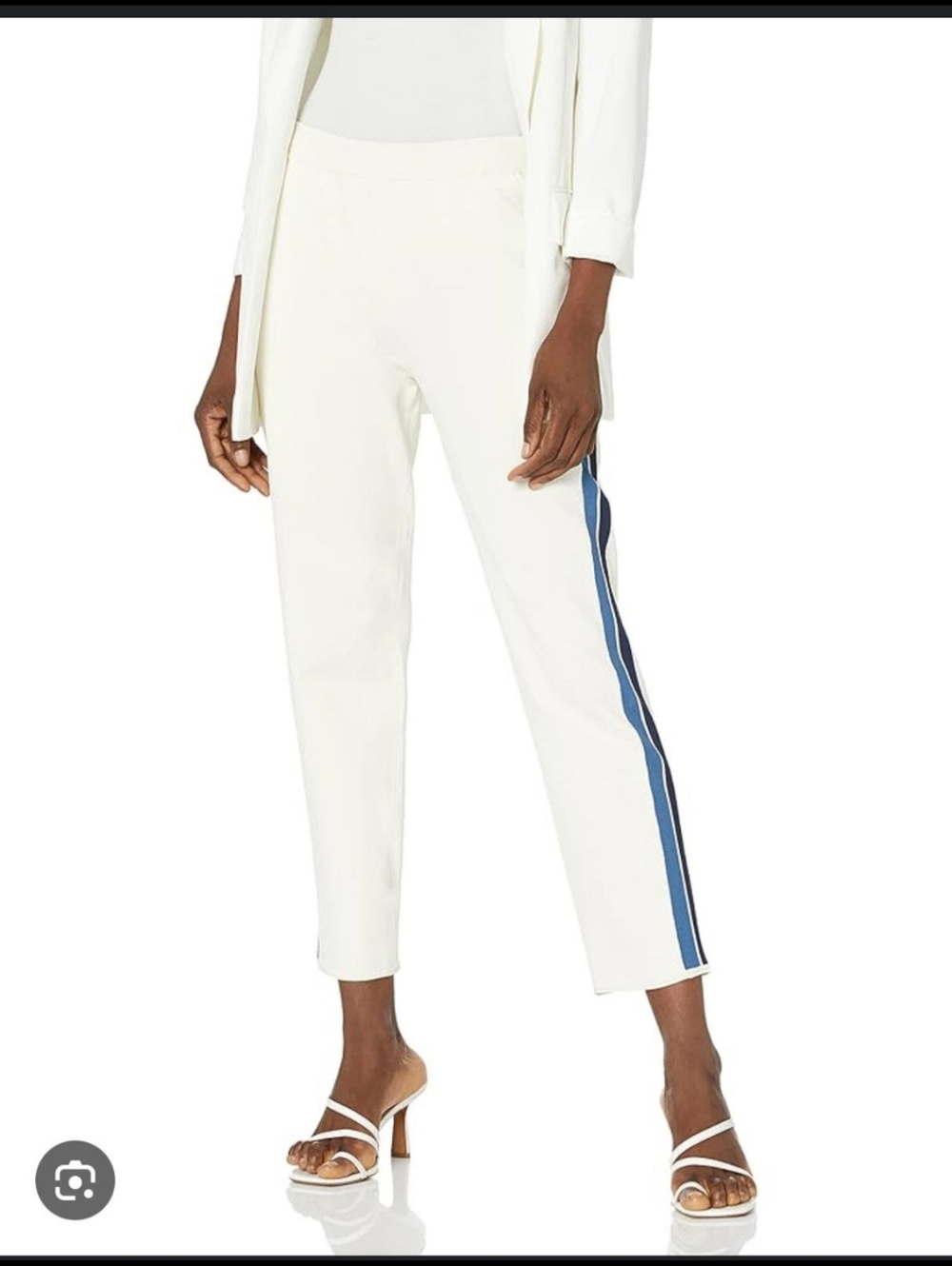 Theory women's cream and blue side-stripe pull-on jogger knit pants Sz XL